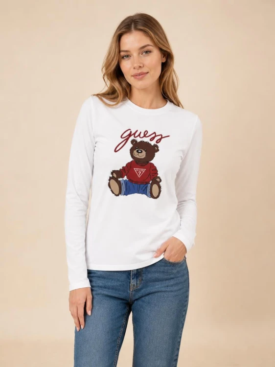 Koszulka Damska Guess Z Długim Rękawem Longsleeve Biała front