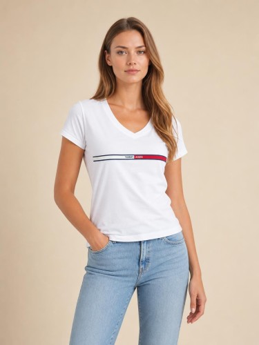 Koszulka Damska Tommy Jeans Biała Dekolt V front
