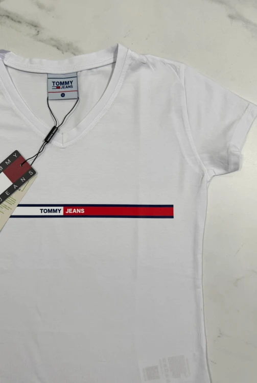 Koszulka Damska Tommy Jeans Biała Dekolt V