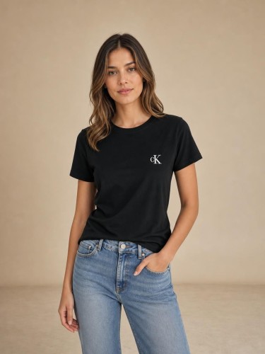 Koszulka Damska Calvin Klein Czarna Haft front