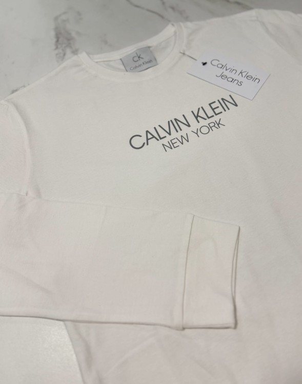 Koszulka Damska Calvin Klein Z Długim Rękawem Longsleeve Biała