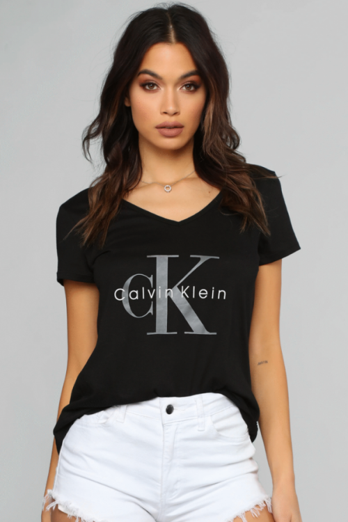 Koszulka Damska Calvin Klein Dekolt V Czarna