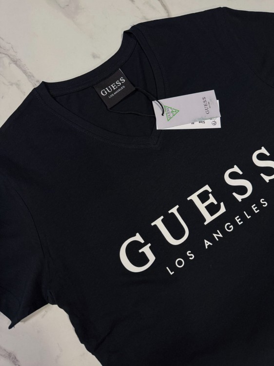 Koszulka Damska Guess Czarna Dekolt V