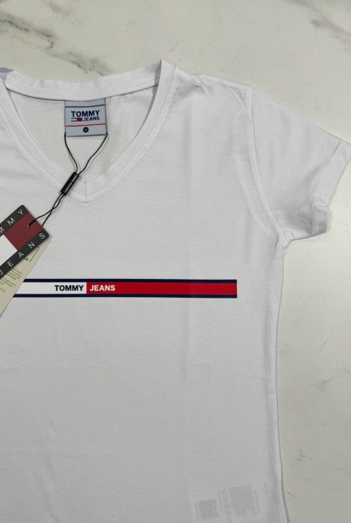 Koszulka Damska Tommy Jeans Biała Dekolt V