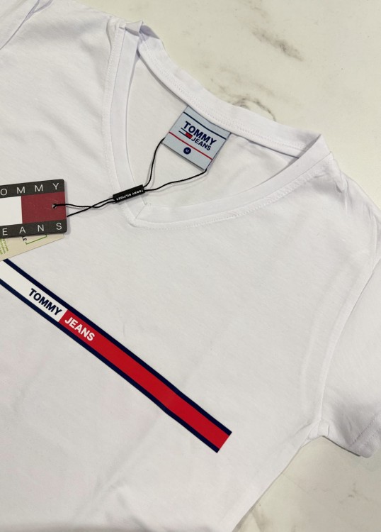 Koszulka Damska Tommy Jeans Biała Dekolt V