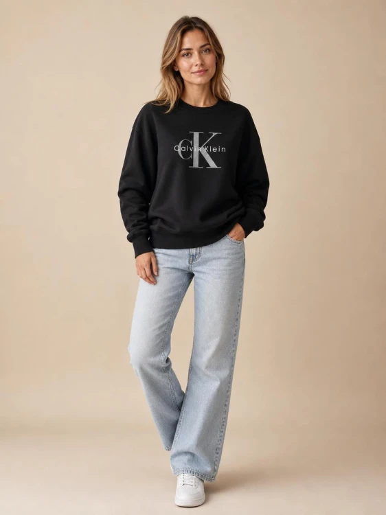 Bluza Damska Calvin Klein Czarna Bez Kaptura front