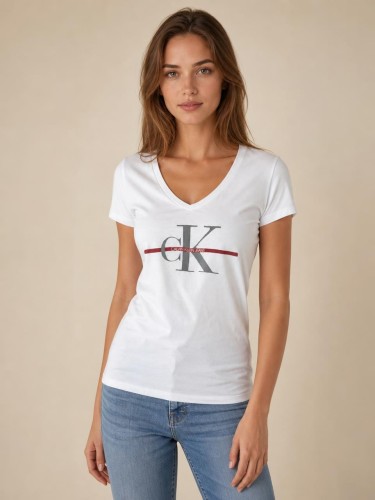 Koszulka Damska Calvin Klein Dekolt V Biała front