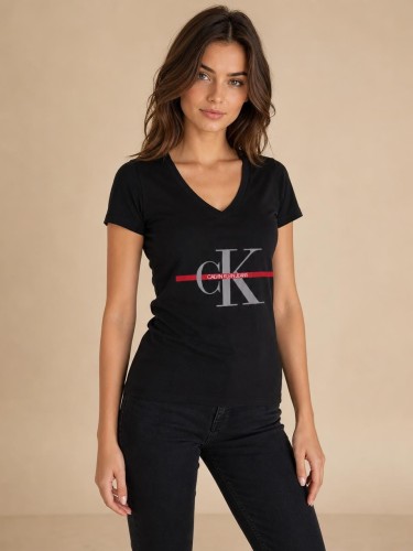 Koszulka Damska Calvin Klein Dekolt V Czarna front
