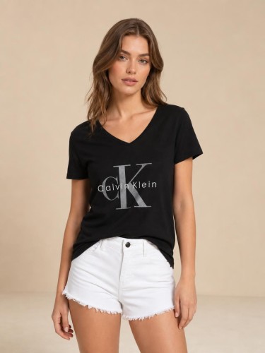 Koszulka Damska Calvin Klein Dekolt V Czarna front