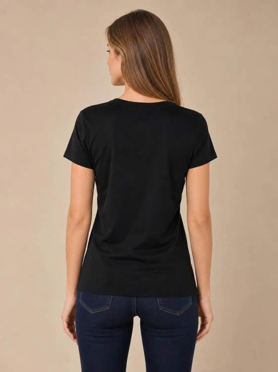 Koszulka Damska Guess Czarna Dekolt V back