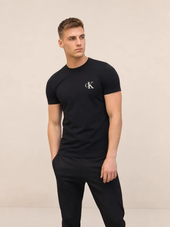 Koszulka Męska Calvin Klein Czarna Haft front